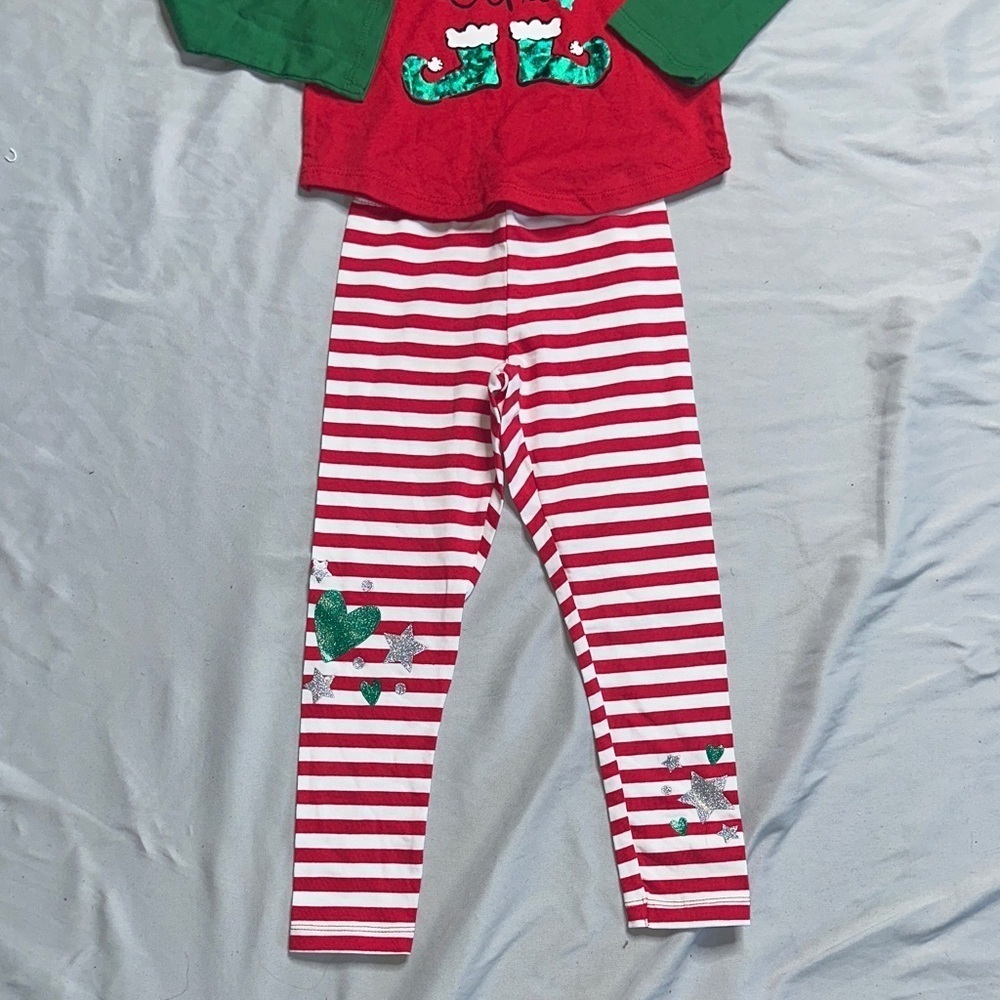 Christmas Elf Kids Pajamas Set - Red and Green - Picture 4 of 8